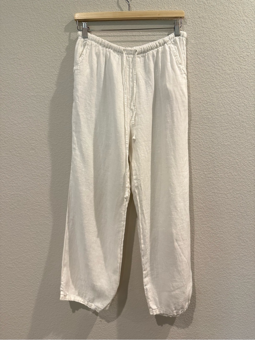 Match point off white Drawstring wide leg Linen Pants lagenlook size S